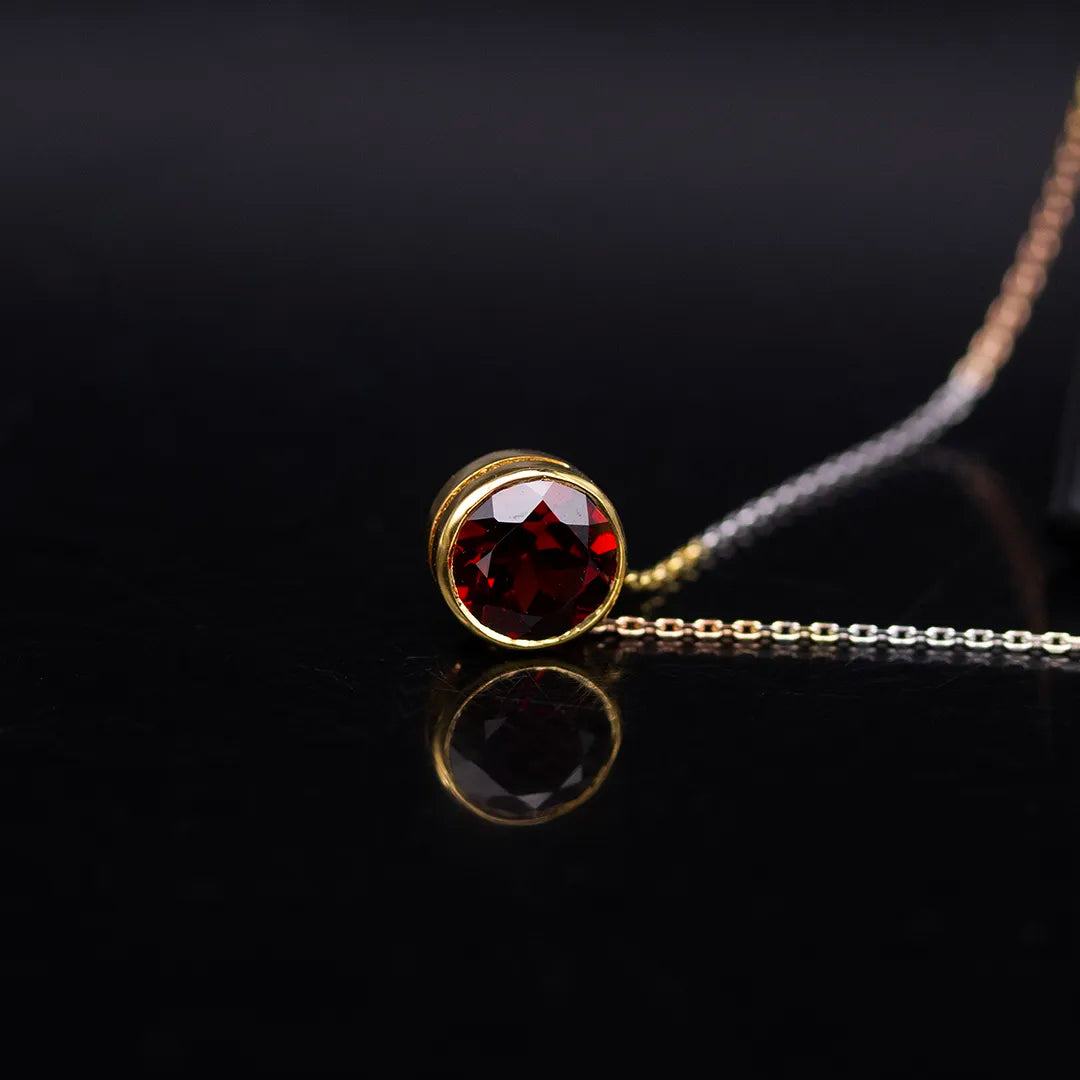 Red Garnet Pendant in 3 Tone Gold