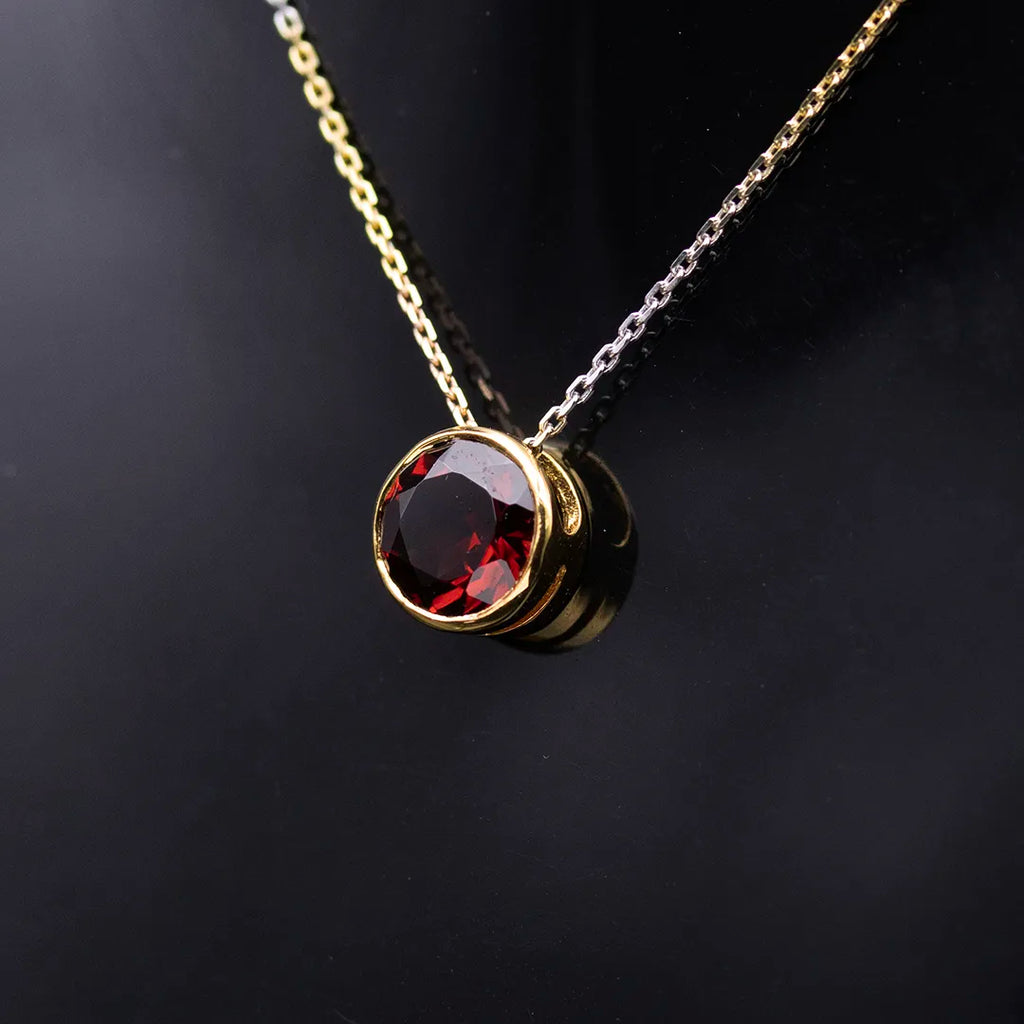 Red Garnet Pendant in 3 Tone Gold