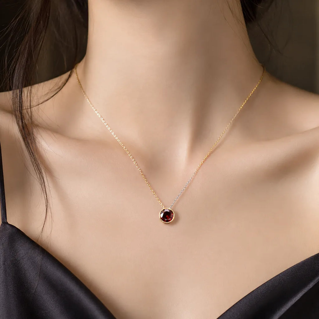 Red Garnet Pendant in 3 Tone Gold