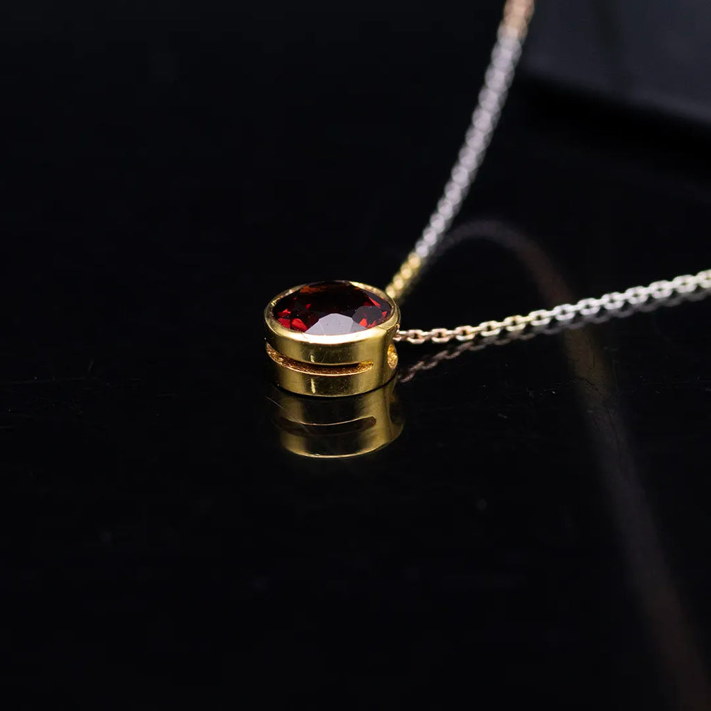 Red Garnet Pendant in 3 Tone Gold