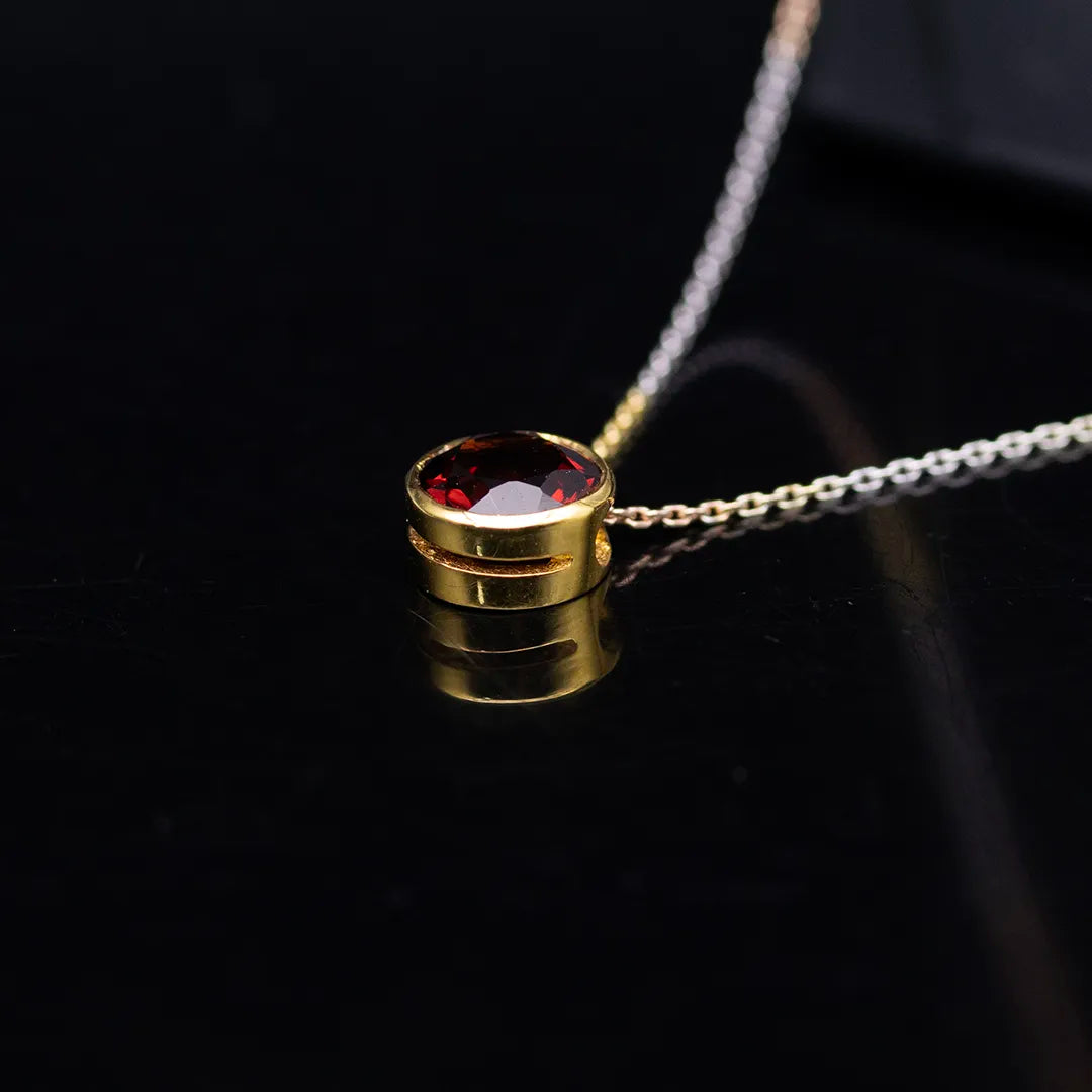 Red Garnet Pendant in 3 Tone Gold