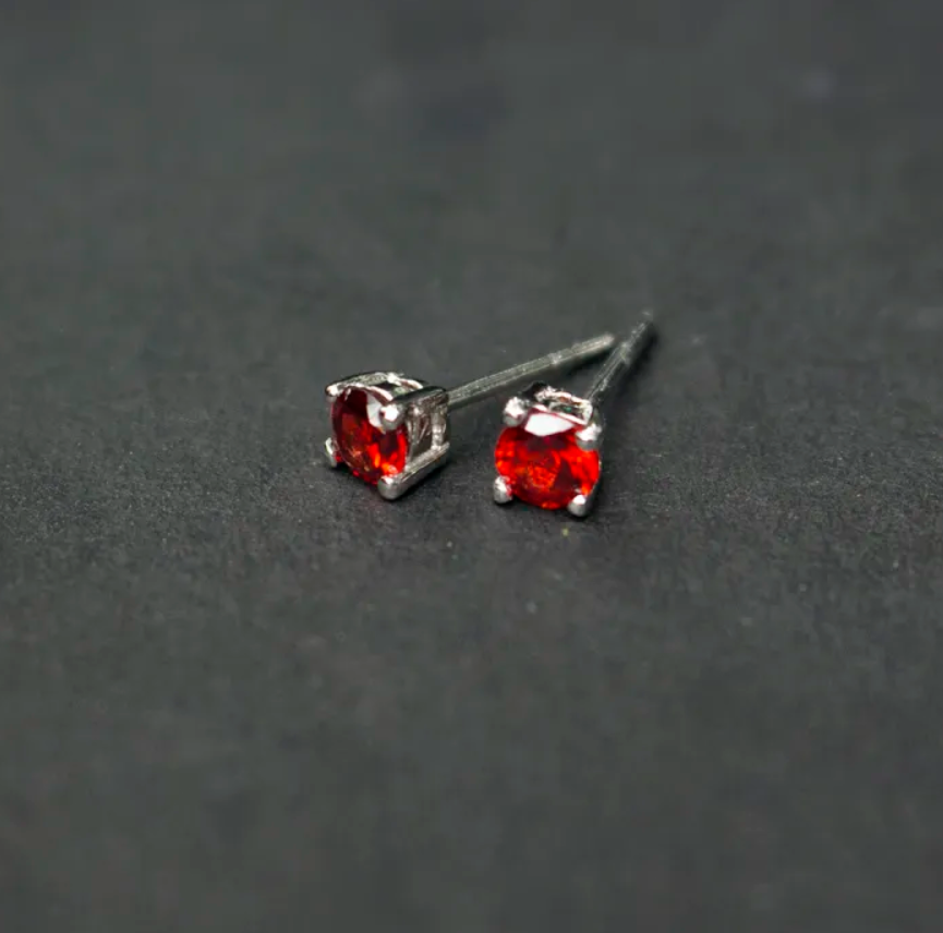 Garnet Stud Earring in Silver
