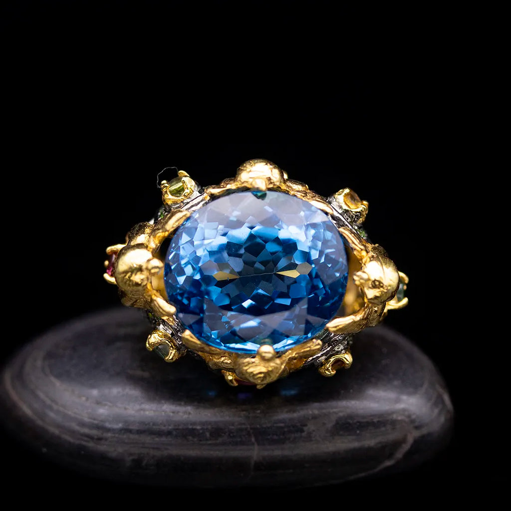 Natural Blue Topaz Statement Ring